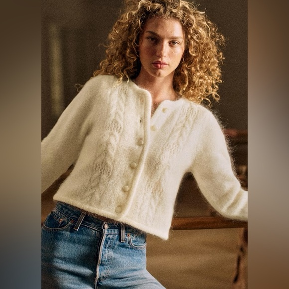 Sezane Sweaters - Sezane Evy Cardigan Ecru - Size XL